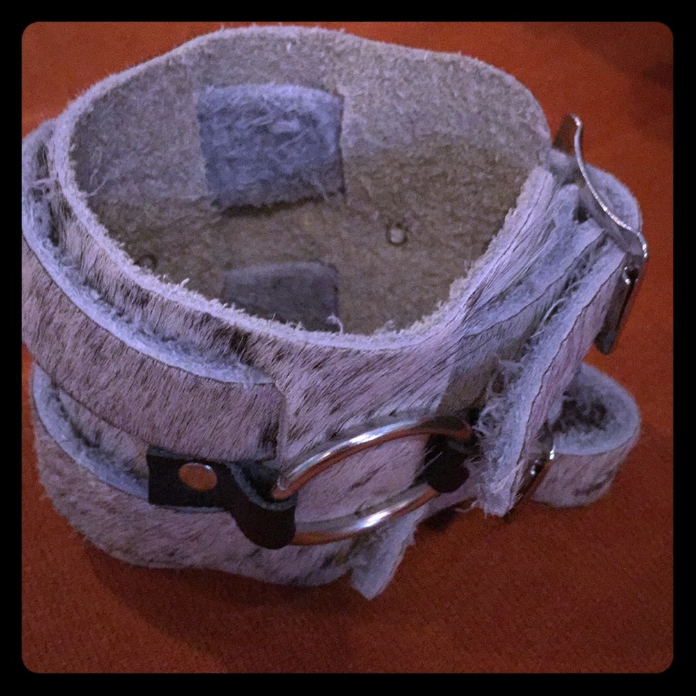 Calf hair leather and suede bracelet goth